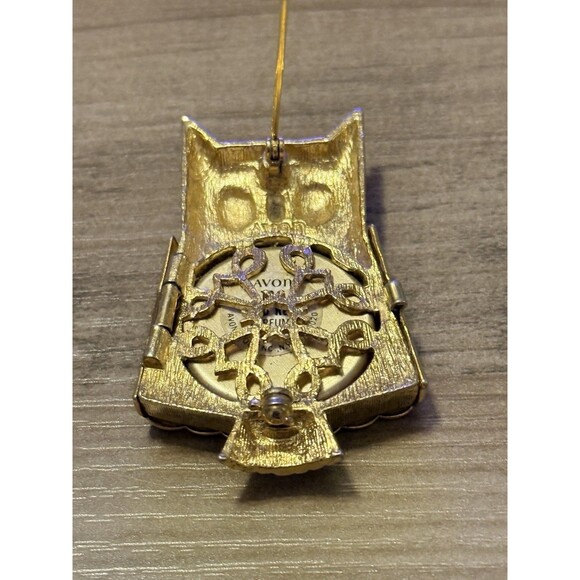 Vintage 1968 Avon Owl Brooch Pin Locket Brushed Goldtone White Stone Eyes (Rare) - Picture 5 of 8